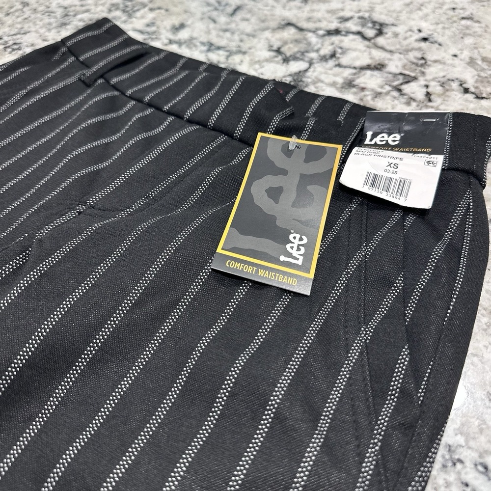 Lee Women's Comfort Waist Pull On Bootcut Pants Black Pinstripe Size XS NWT